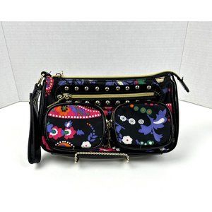 Betsey Johnson Betseyville Black Floral Zip Multiple Pockets Clutch /Wristlet